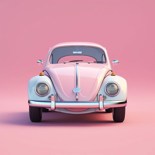 a pink car with the word " volkswagon " on the hood.