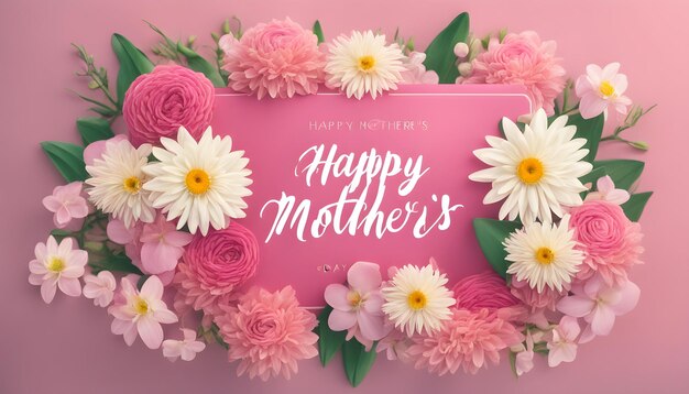 a pink card with flowers and the words happy mothers day on it