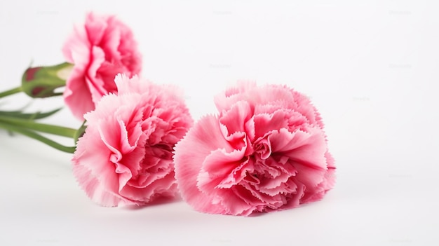 Pink carnations on a white background