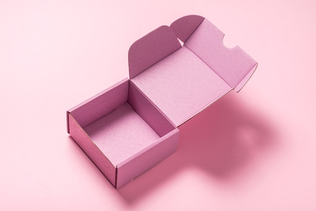 Pink carton cardboard box , top view