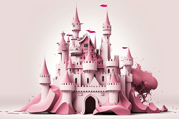 Pink castle image on white backdrop