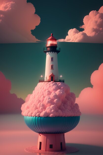 Photo pink castle lighthouse building above the sky city clouds