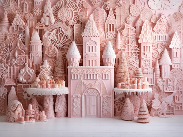 A pink castle with a castle on the top