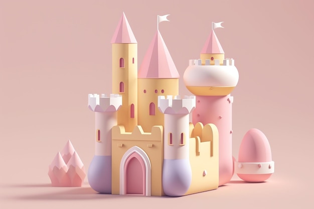 A pink castle with a pink castle on the top.