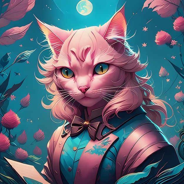 pink cat fantasy cartoon