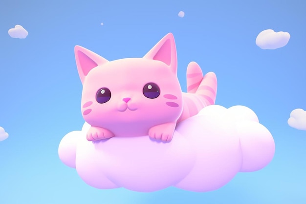 Photo a pink cat is sitting on a cloud with the words 