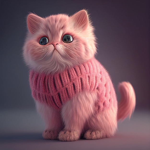 Pink cat in a sweater 3d character Generative AI