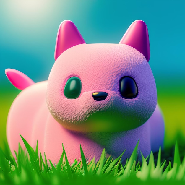 A pink cat with a blue background and a green background.