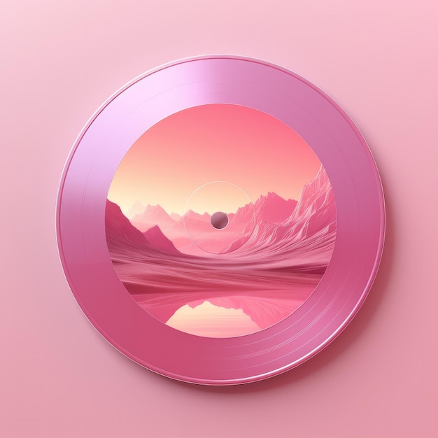 Photo pink cd on a pink background unrealistic concept compact disc generative ai