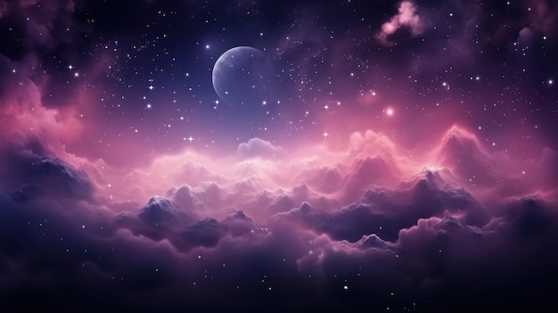 Pink celestial night sky with stars and galaxies