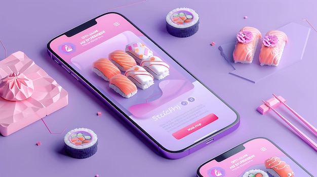 розовый сотовый телефон с розовым дисплеем суши