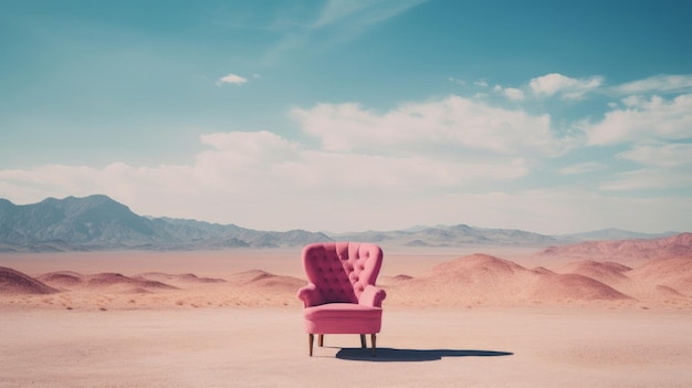 Pink chair in the middle of the desert