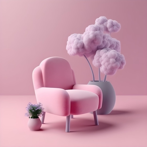 A pink chair with fluffy clouds in the middle of it