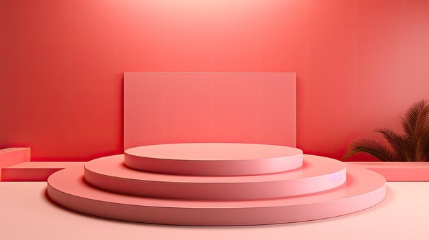 a pink chair with a round base and a red background.