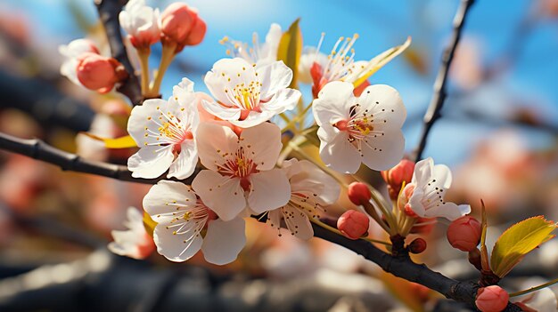 Photo the pink cherry blossom field on blue sky