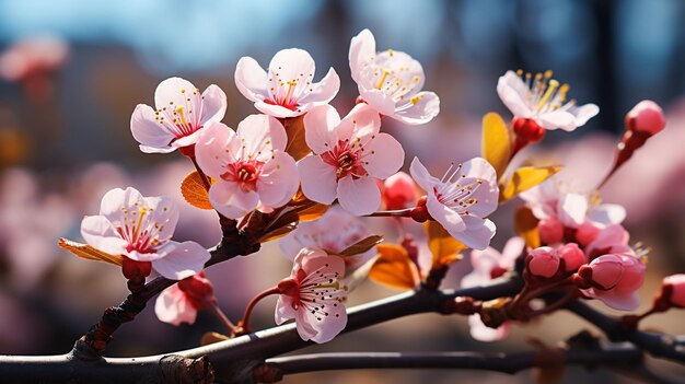 Photo the pink cherry blossom field on blue sky