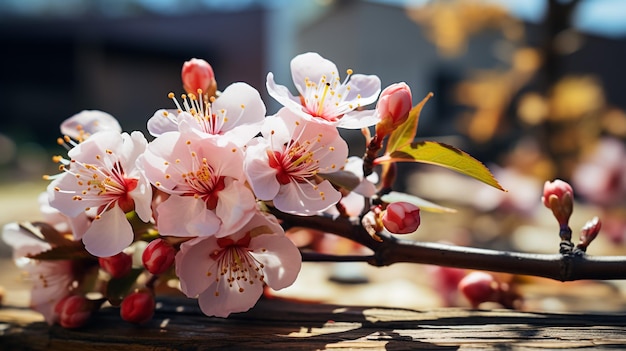 Photo the pink cherry blossom field on blue sky