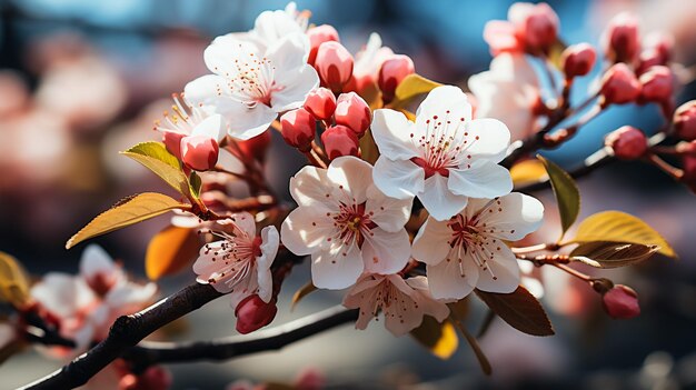 Photo the pink cherry blossom field on blue sky