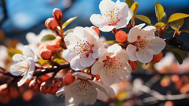 Photo the pink cherry blossom field on blue sky