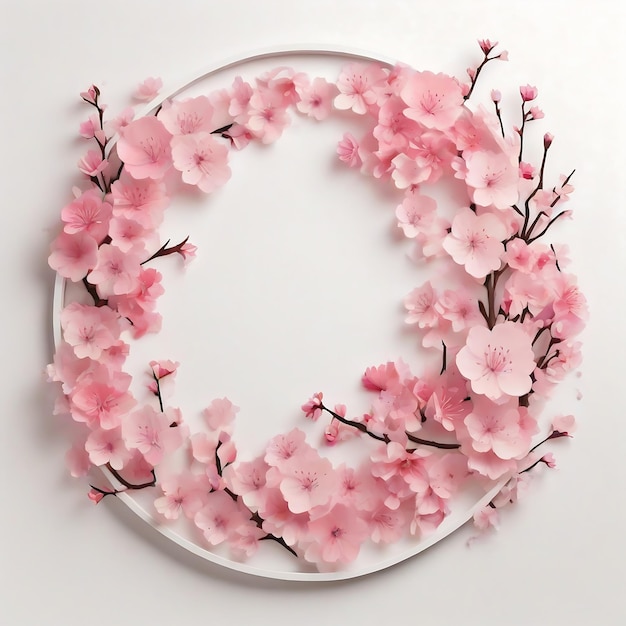 Pink cherry blossom flowers circle frame