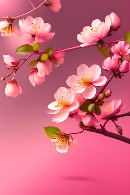 Фото Розовая вишня ветка сакуры на фоне розового цвета обои весенний цвет пастель