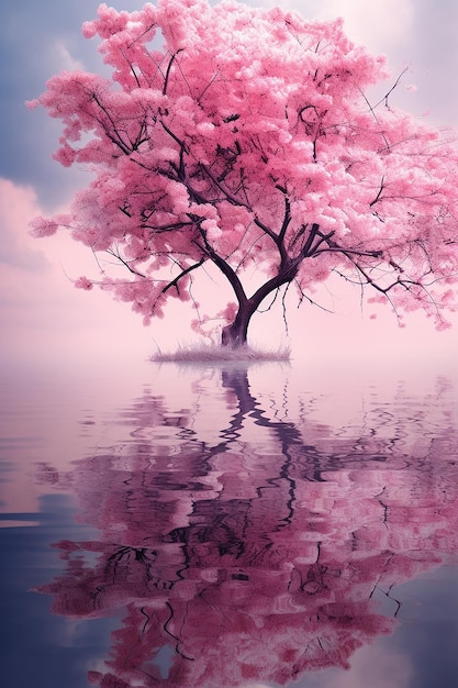 pink cherry blossom tree in the water