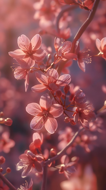 Pink Cherry Blossoms CloseUp