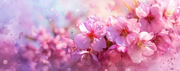 Pink cherry blossoms with water droplets