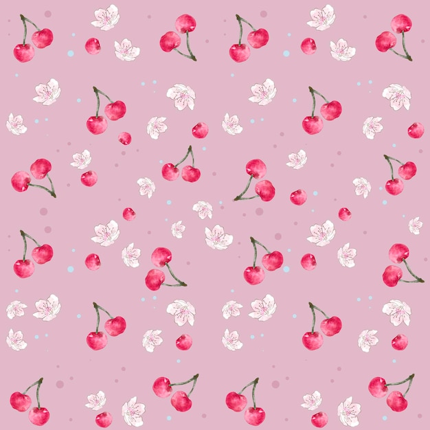 Photo pink cherry pattern on a purple background
