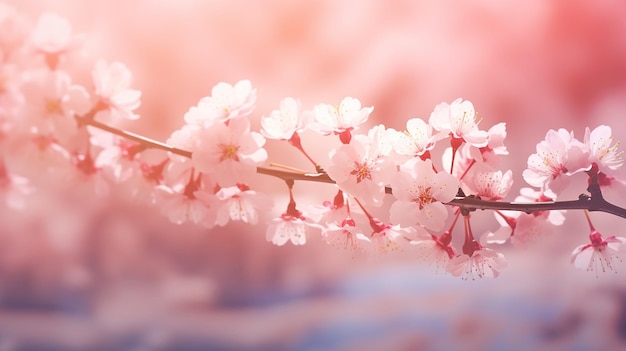 Розовые цветы вишневого дерева на красивом весеннем фоне
