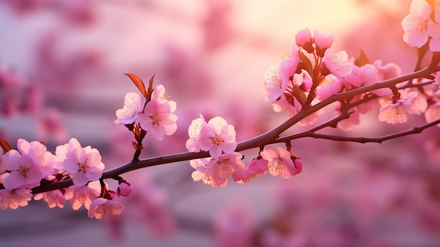 pink cherry tree blossom flowers in beautiful spring background