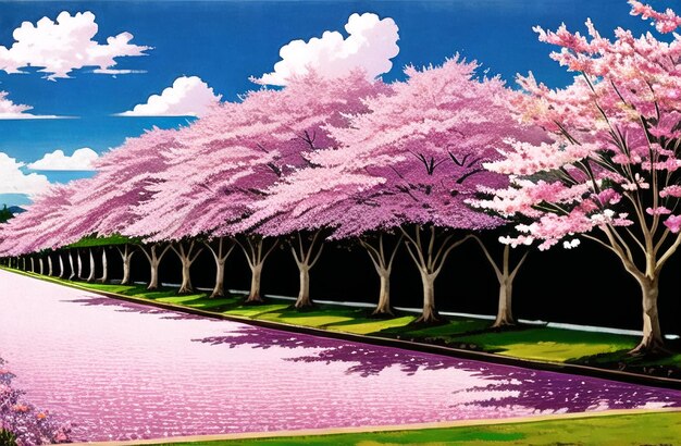 Pink cherry tree blossom flowers blooming in spring sakura easter time ai generated landscape