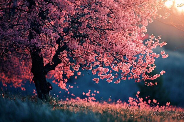 Photo pink cherry tree blossom flowers blooming in spring sakura easter time landscape