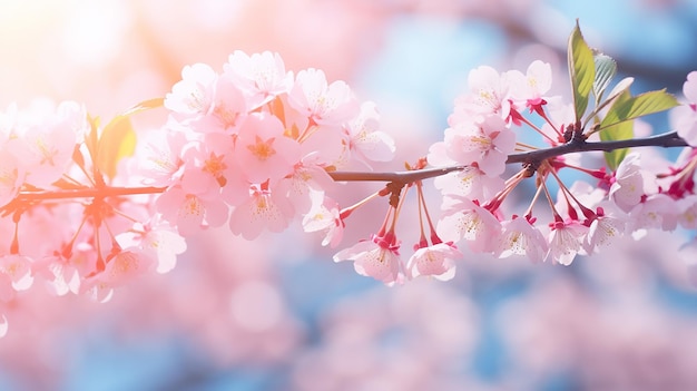 Pink cherry tree blossom flowers blooming in spring season