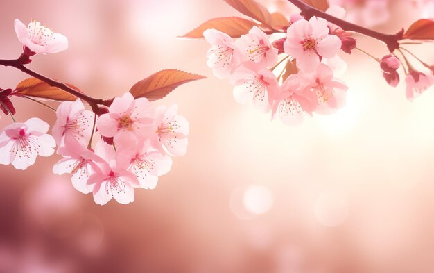 Pink cherry tree flowers bloom in spring