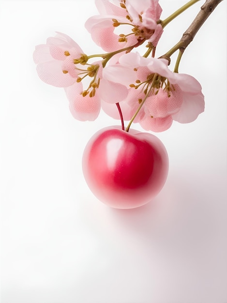 Pink cherry in white background