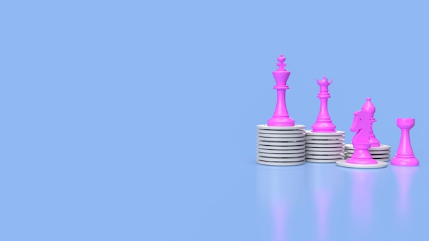 Scacchi e monete rosa per il rendering 3d del concetto di business