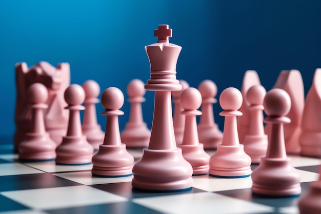 A pink chess piece on a chessboard