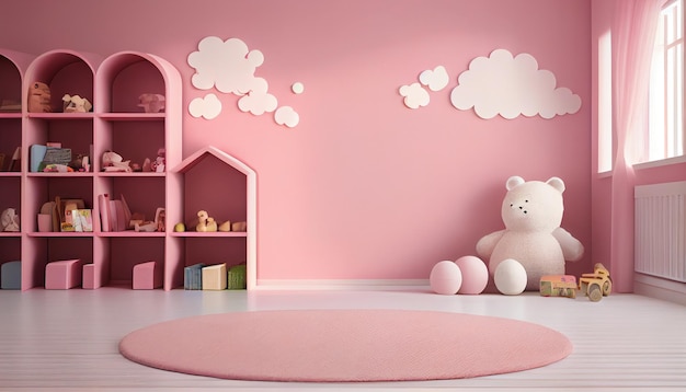 Pink child room interior for mockup professional photo