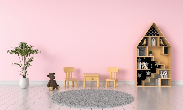Розовый интерьер детской комнаты для макета