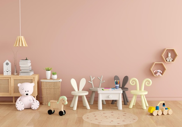 Pink children living room interior with copy space