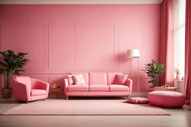 Pink children living room interior with copy space