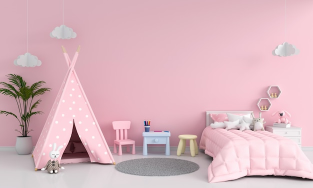 Photo pink children room interior for mockup