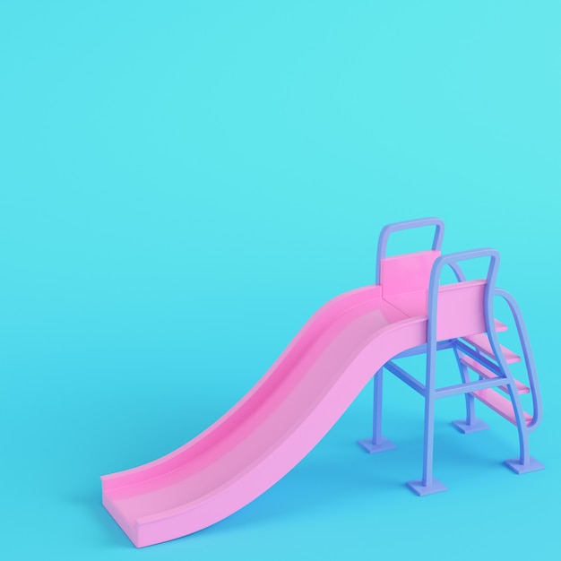 Photo pink children slide on bright blue background in pastel colors. minimalism concept. 3d render