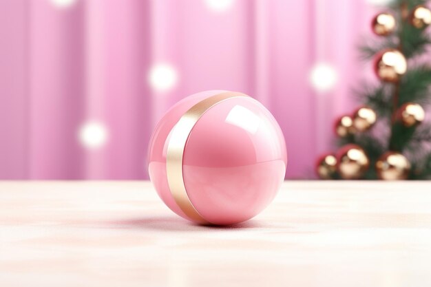 A pink christmas ball is on a pink background