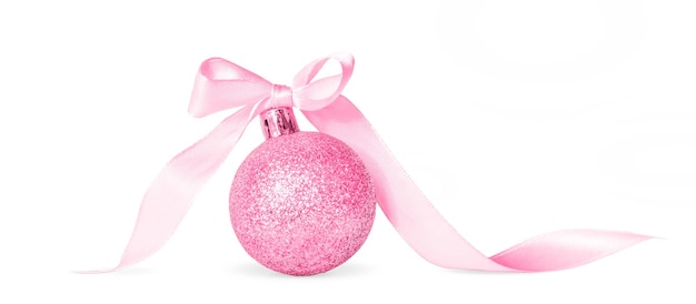 Pink Christmas ball with ribbon isolated