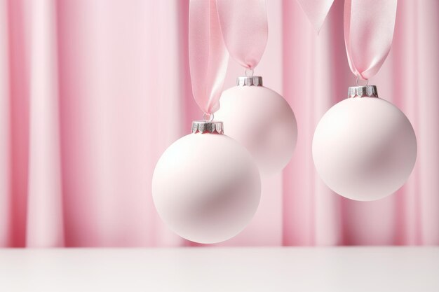 Pink christmas balls on a satin ribbon