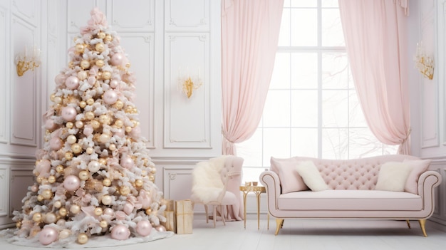 Pink Christmas tree and Christmas decorations white