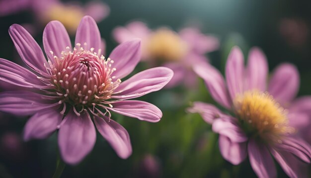 Foto fiore di crisantemo rosa in giardino con un focale morbido