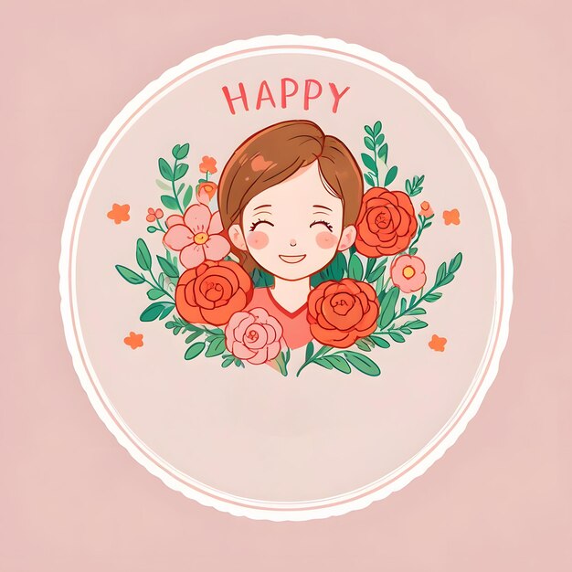 Photo a pink circle with a girl and roses on it